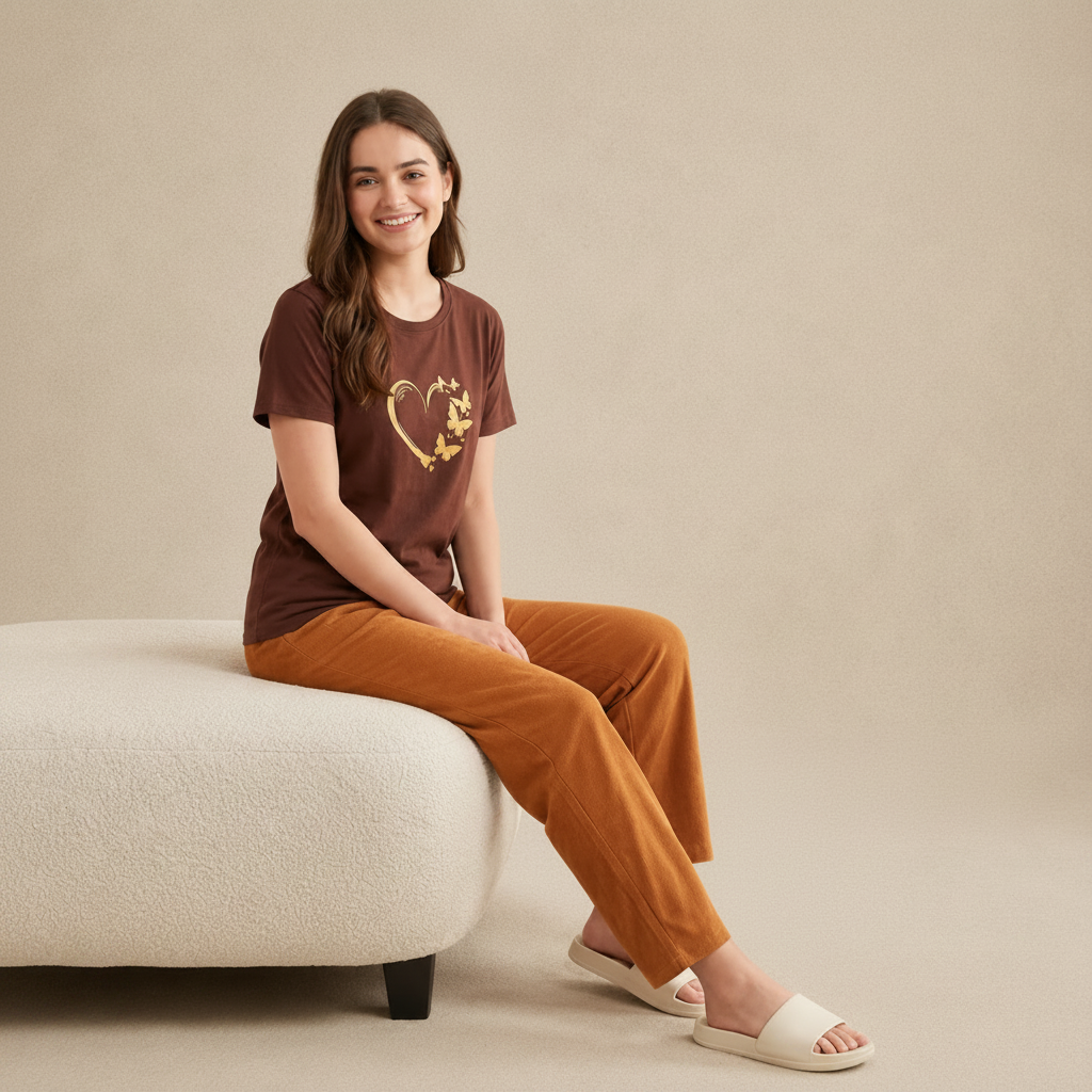 Heart & Butterfly Graphic Tee & Wide-Leg Pants Set