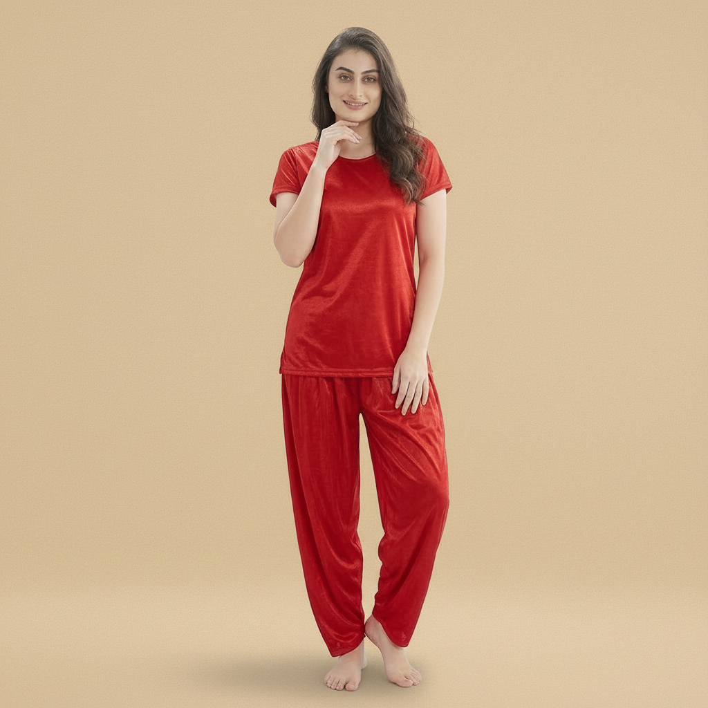 Red Satin Top & Patiala Pants Co-ord Set