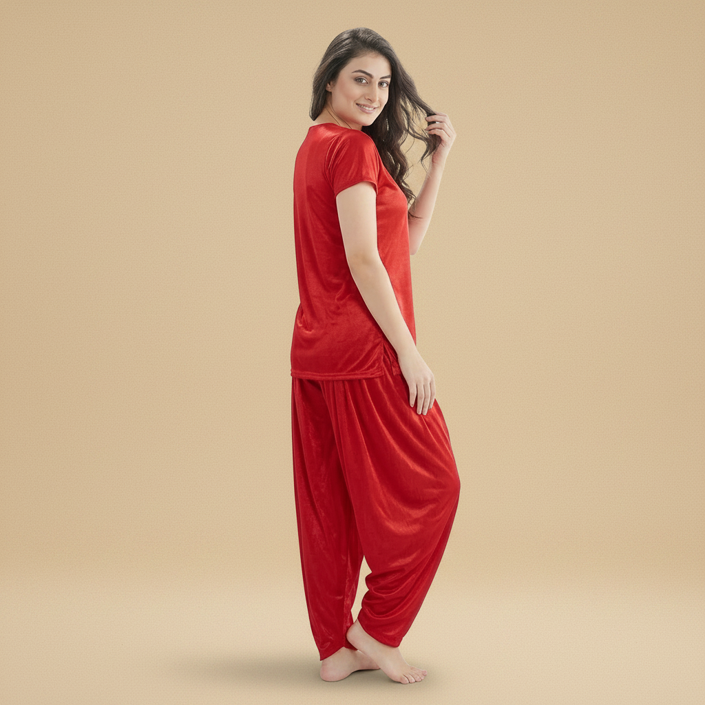 Red Satin Top & Patiala Pants Co-ord Set