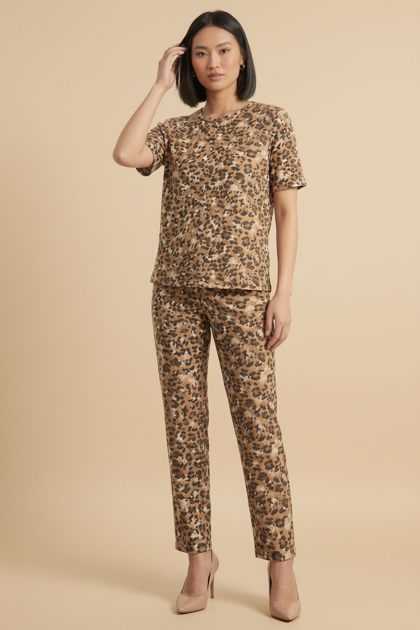 Leopard Print Tee & Pants Co-ord Set