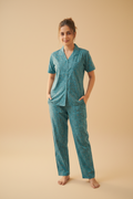 Teal Bliss Printed Cotton Shirt & Pants Set