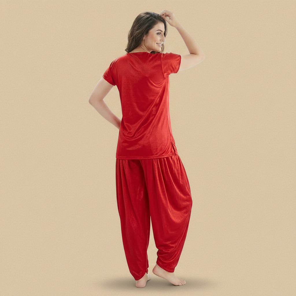 Red Satin Top & Patiala Pants Co-ord Set