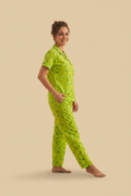 Lime Green Floral Print Cotton Shirt & Pants Pajama Set