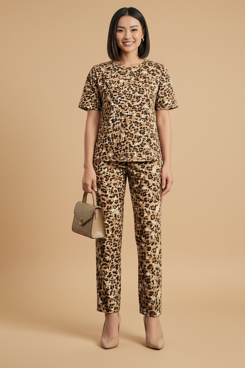 Leopard Print Tee & Pants Co-ord Set