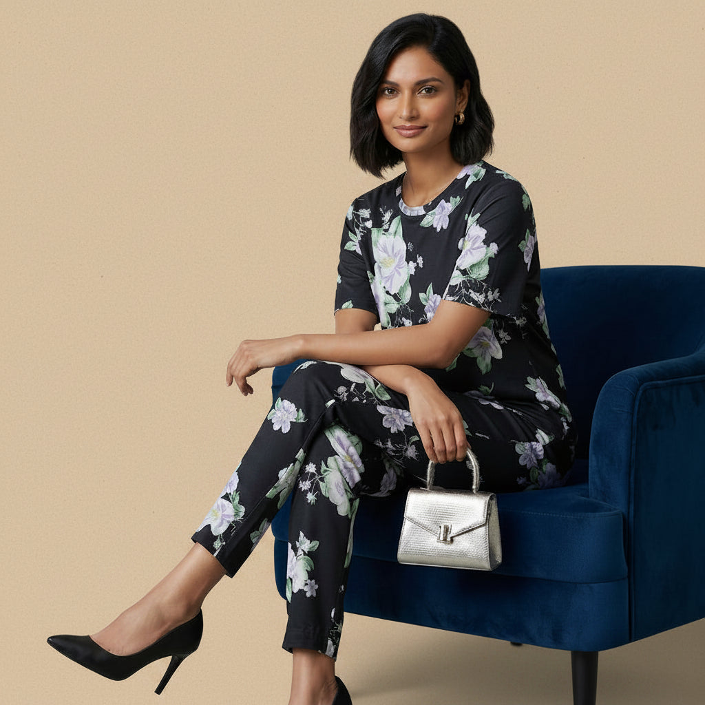 Black Floral Tee & Pants Co-ord Set