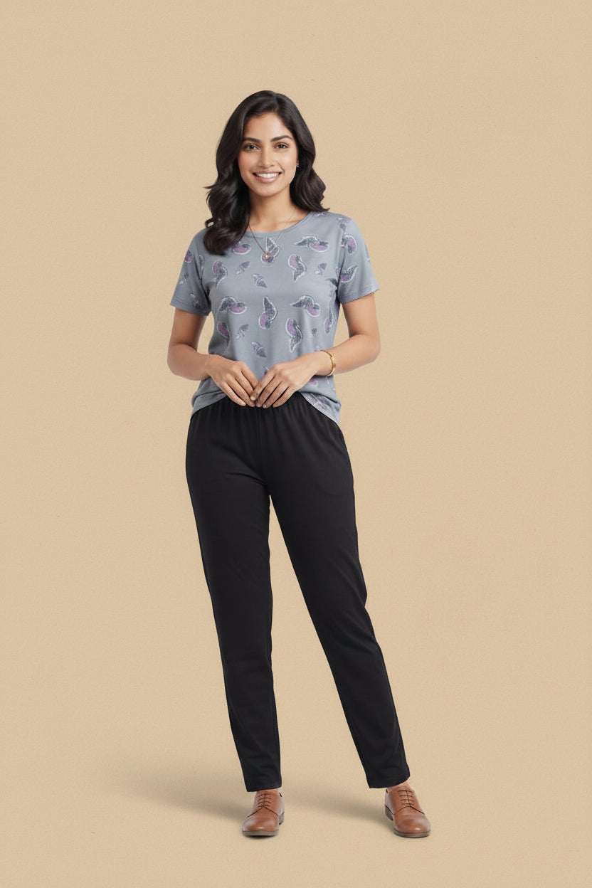 Paisley Print Tee & Black Pants Set