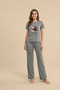 "Hug Me" Bear Print Tee & Pants Pajama Set