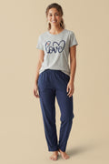"Love" Script Graphic Tee & Navy Pants Pajama Set