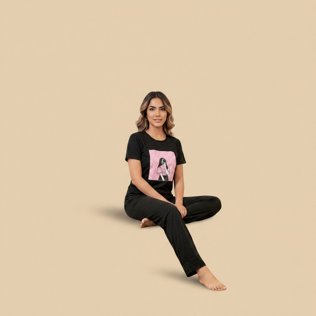 Graphic Coffee Girl Tee & Pants Set