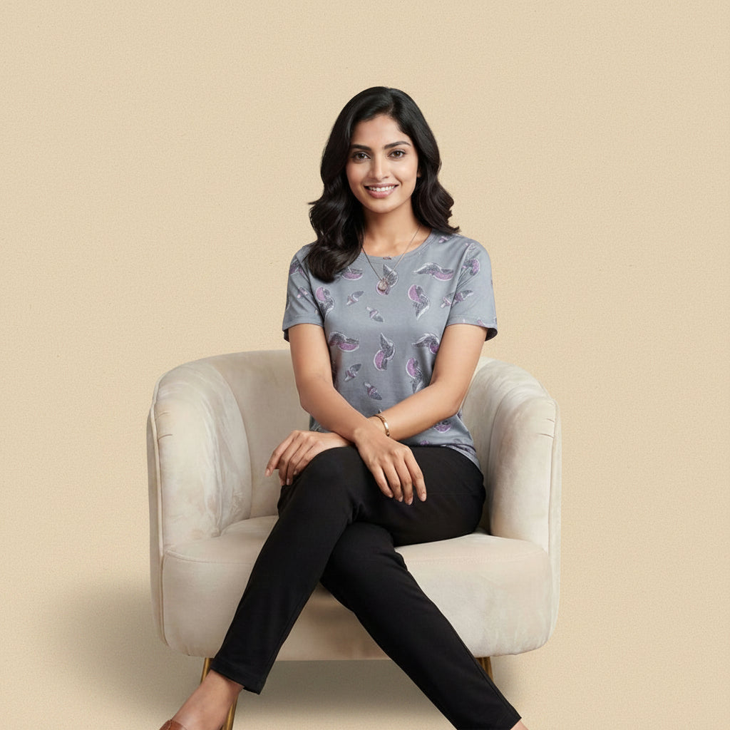 Paisley Print Tee & Black Pants Set
