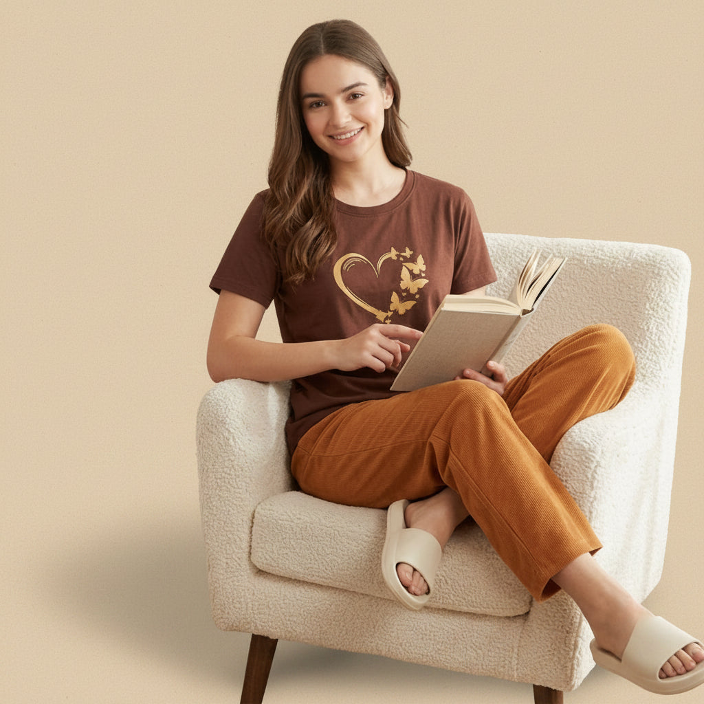 Heart & Butterfly Graphic Tee & Wide-Leg Pants Set