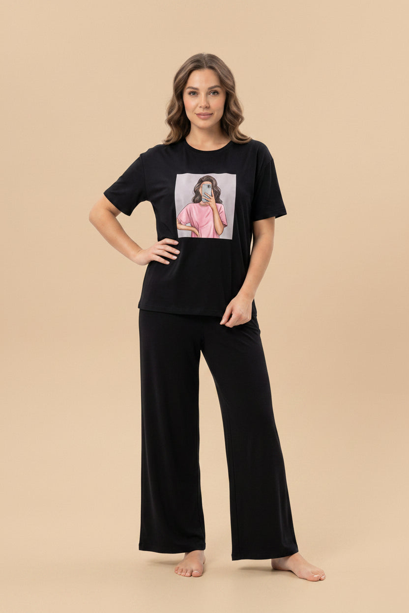 Graphic Coffee Girl Tee & Pants Set