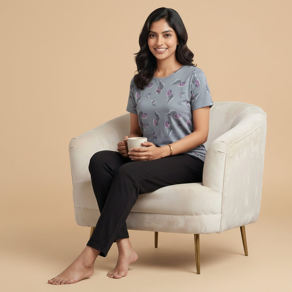 Paisley Print Tee & Black Pants Set